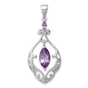 Kazi Luxury Sterling Silver Rhodium-plated Amethyst Fancy Pendant